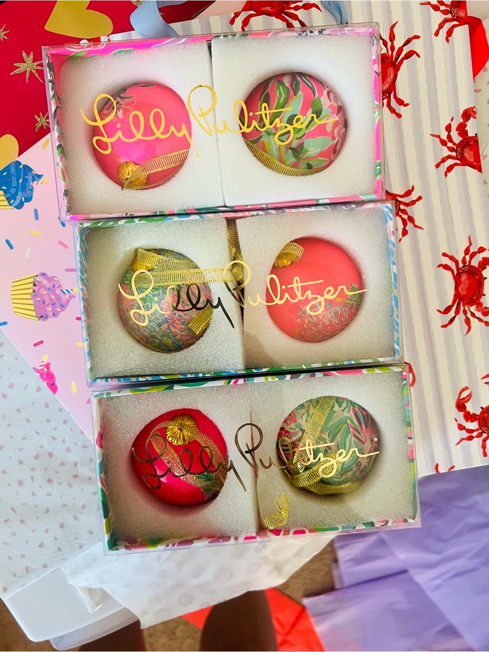 Like new set of 3 packs Lilly Pulitzer Ornaments